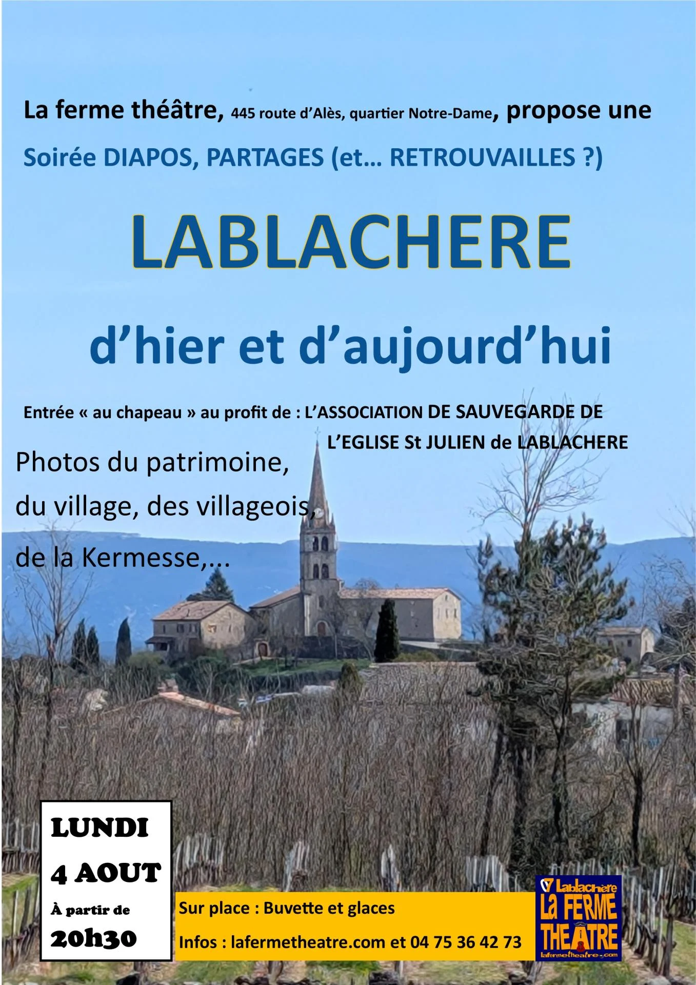 Affiche 4 aout 2025 soiree diapos au profit de l eglise st julien