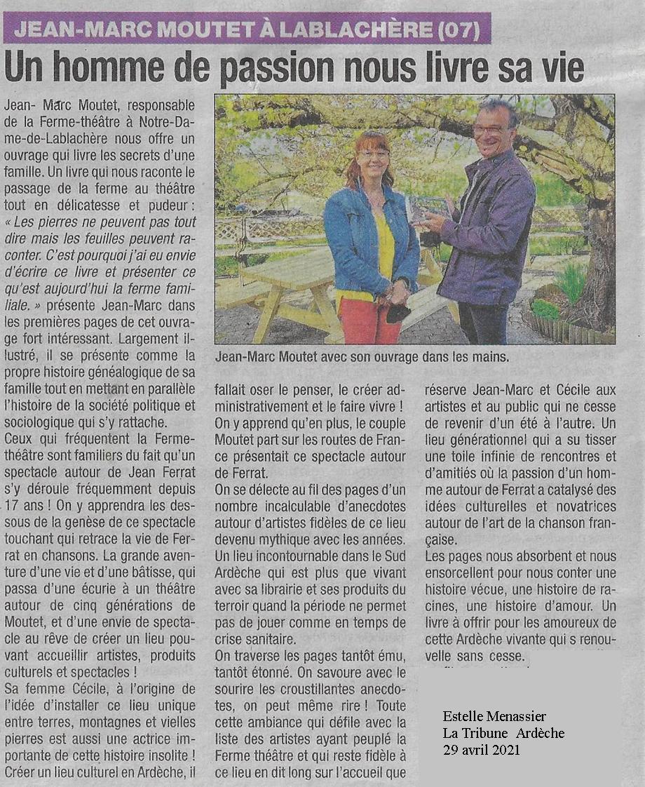 Article la tribune sortie du livre de la ferme au theatre 1